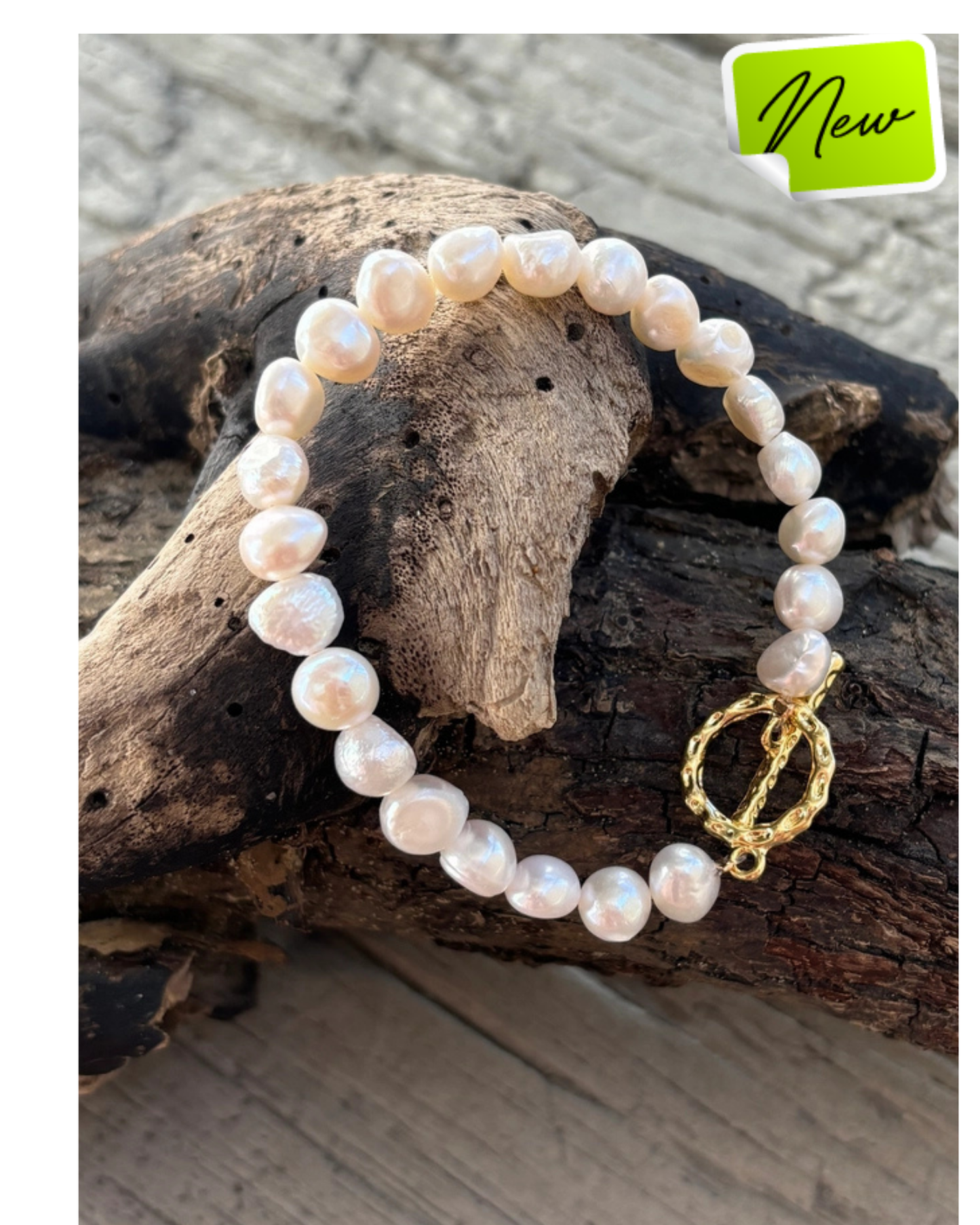 OCEAN RIPPLES- Gold Plated Fresh Water Pearl T Bar Bracelet
