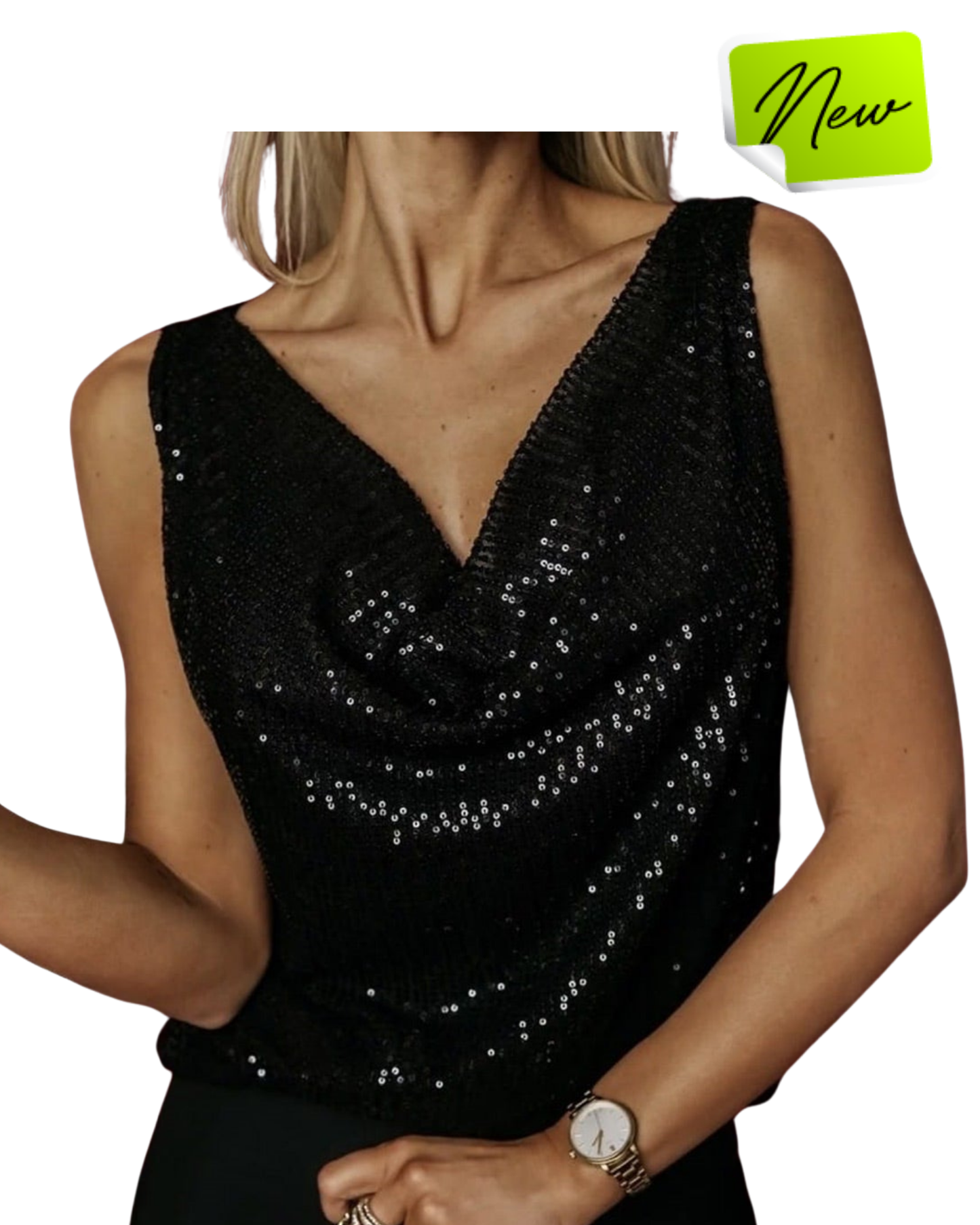 NEW black sequin cowl neck top