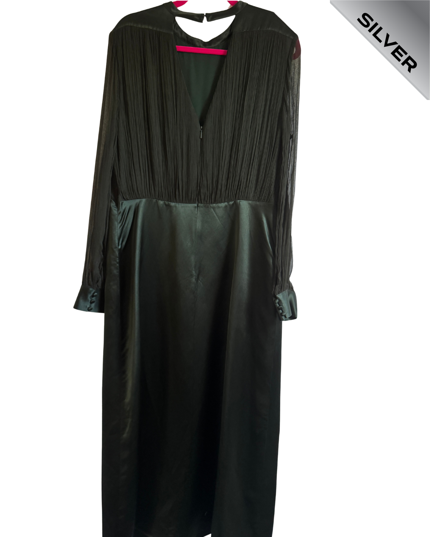 WHISTLES dark green gathered bodice maxi dress