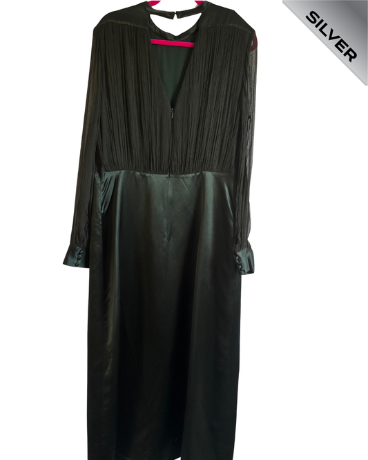 WHISTLES dark green gathered bodice maxi dress