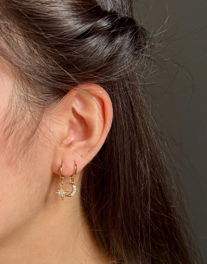 OCEAN RIPPLES-Gold Plated Star & Moon Earrings