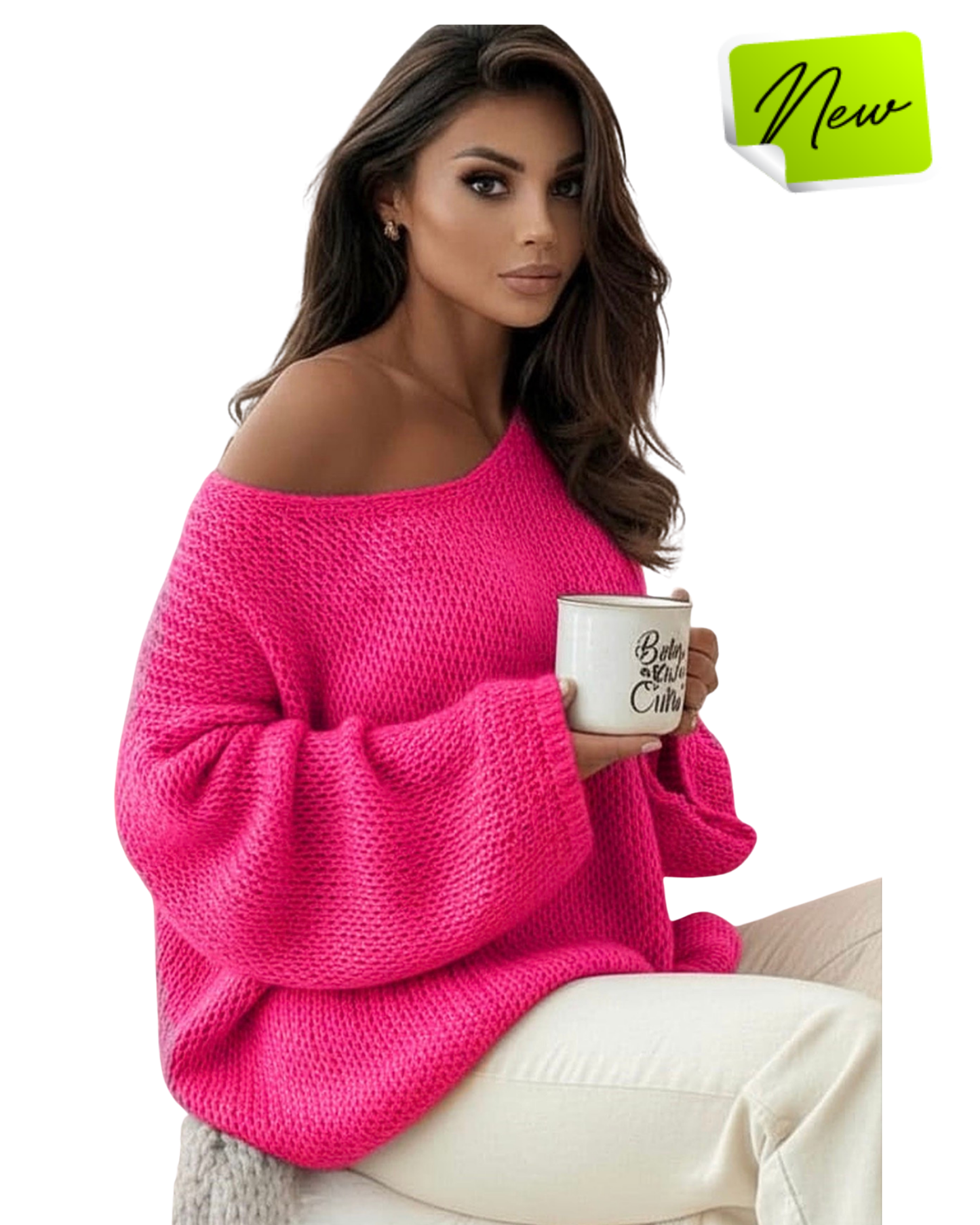 Oversized off the shoulder knitted sweater jumper