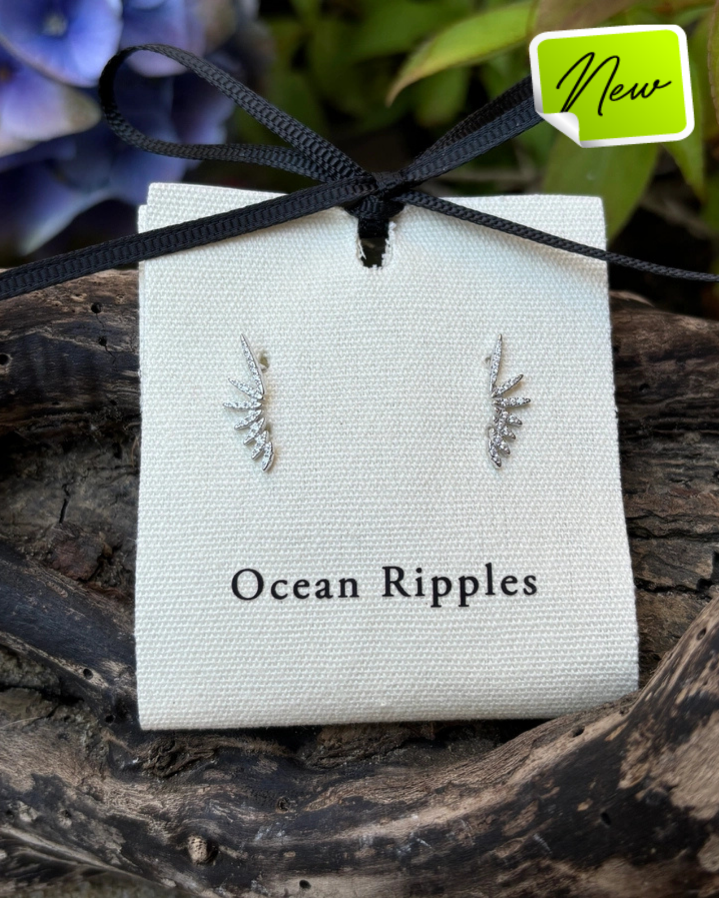 OCEAN RIPPLES- Sterling Silver Cubic Zirconia Wings Earrings