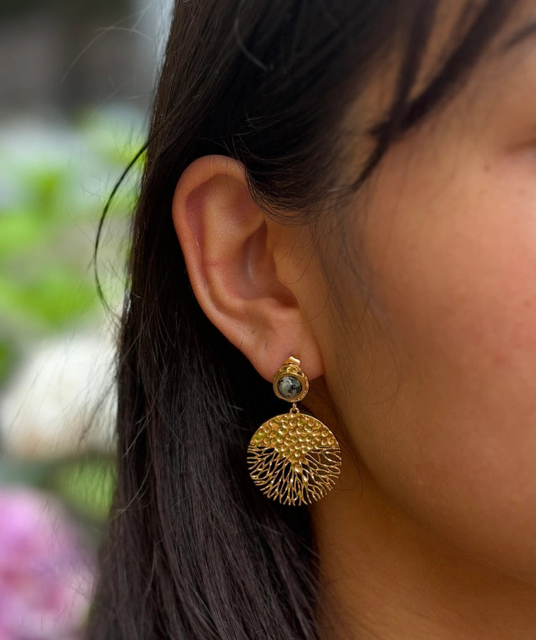 OCEAN RIPPLES- Gold Plated Turquoise Hammered Drop Earrings