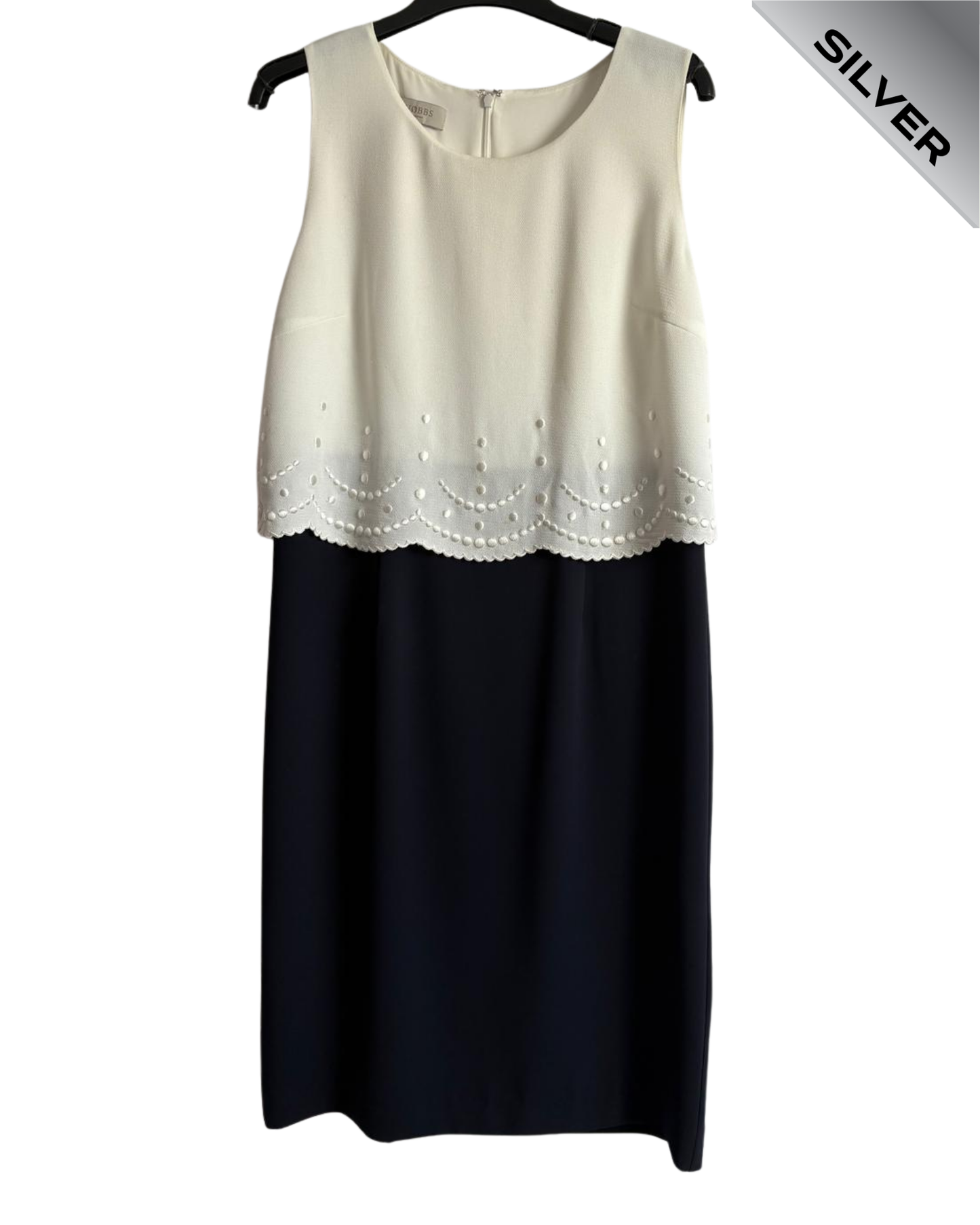 HOBBS pre loved white & navy dress