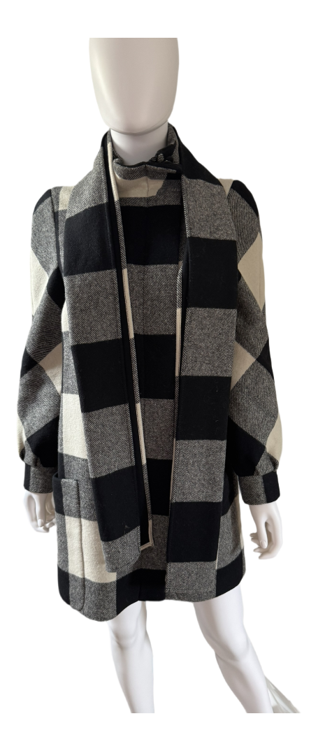 JAEGER Pre Loved black& white coat with matching scarf