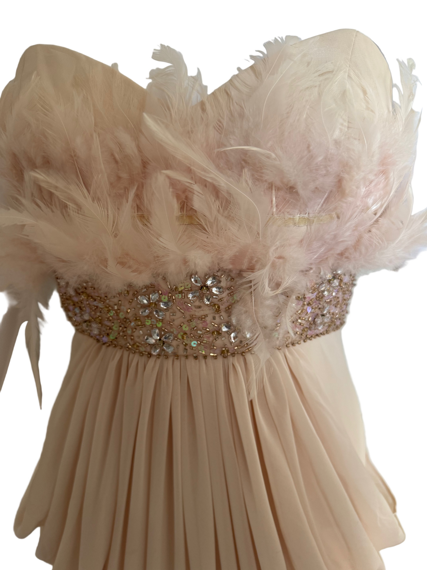 Aftershock London Pre Loved Feather detail evening dress