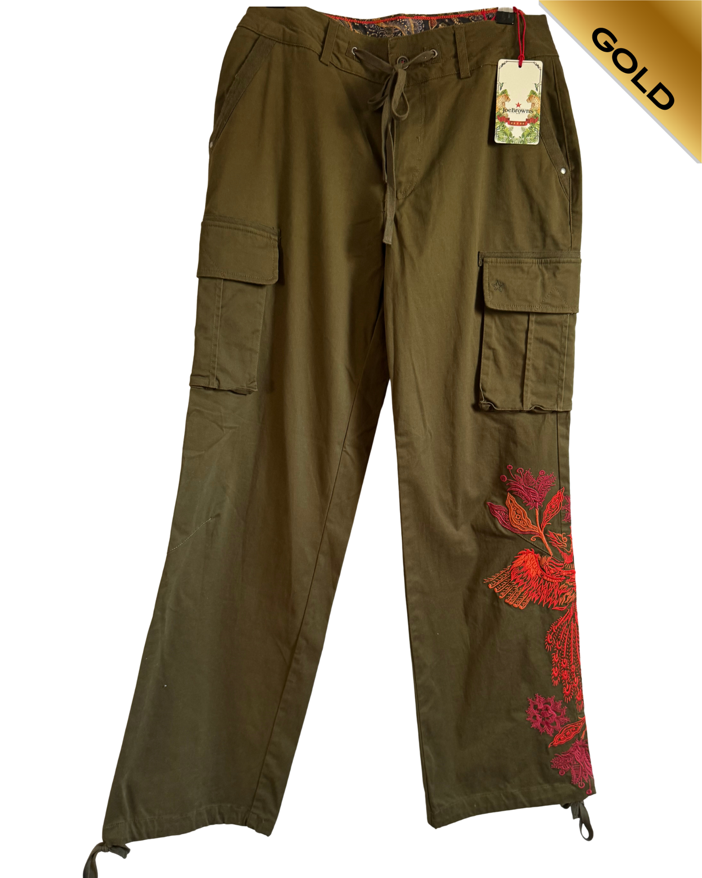 Joe Browns Pre Loved  Khaki Embroidered Cargo Trousers