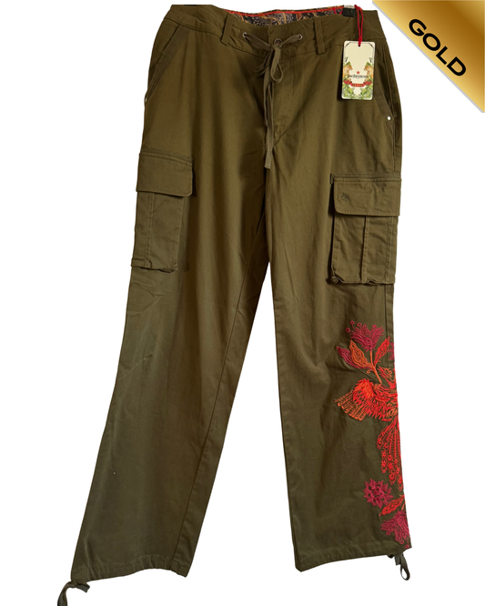 Joe Browns Pre Loved  Khaki Embroidered Cargo Trousers