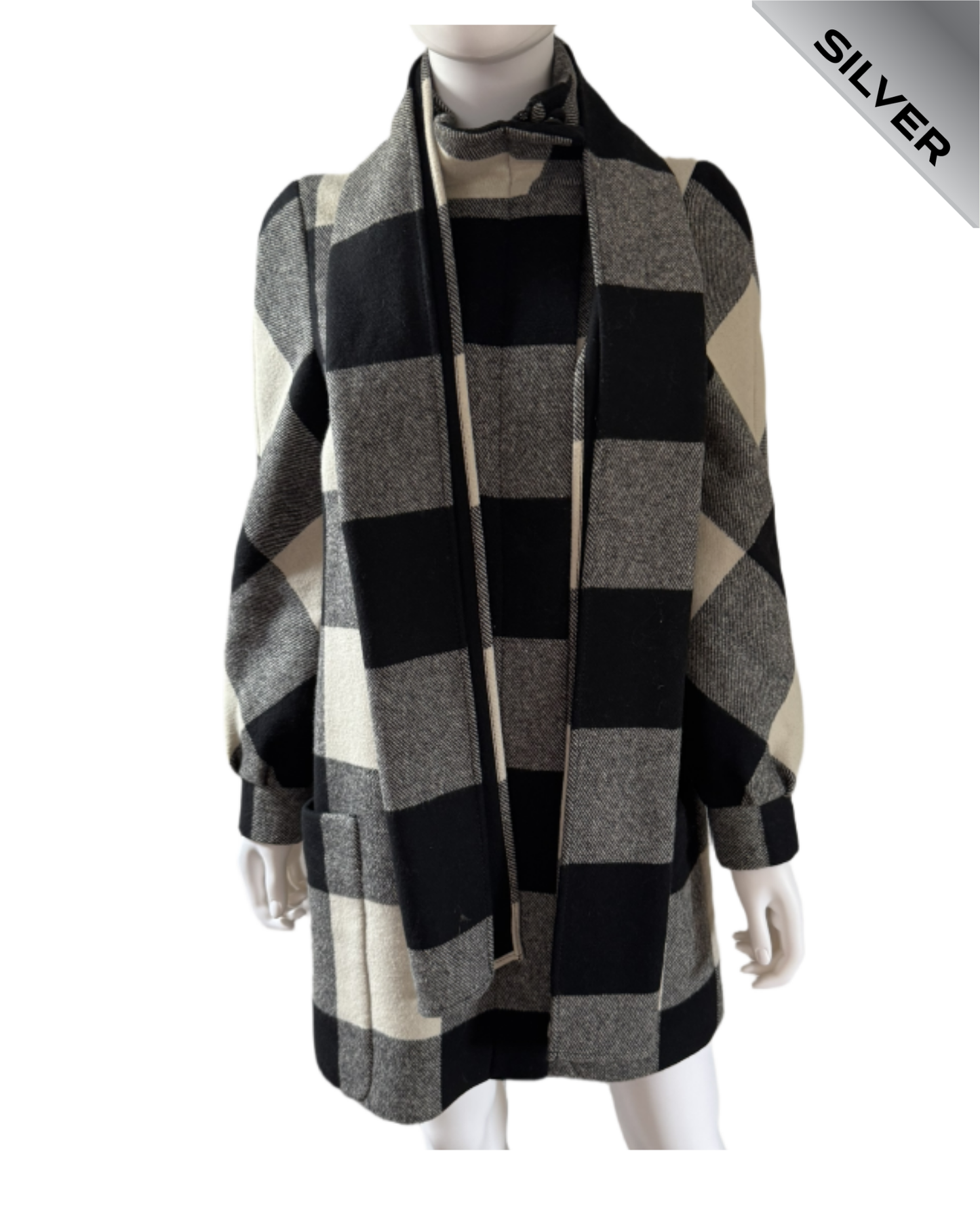 JAEGER Pre Loved black& white coat with matching scarf