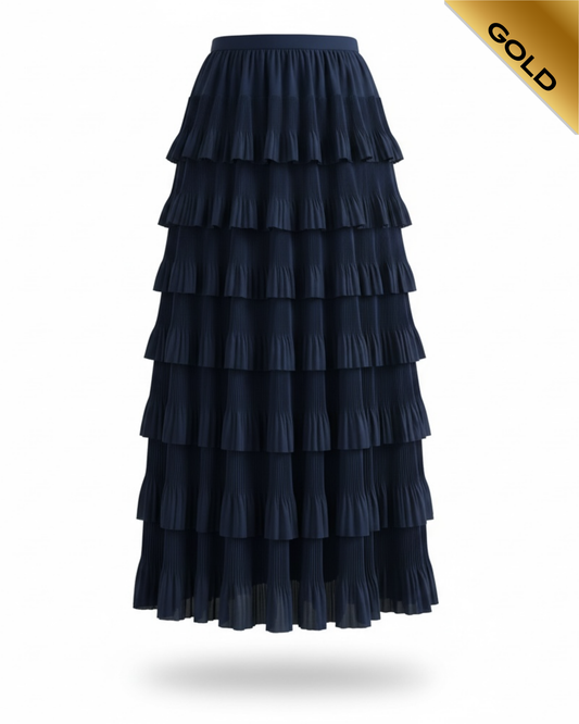 APRICOT navy plisse layered skirt