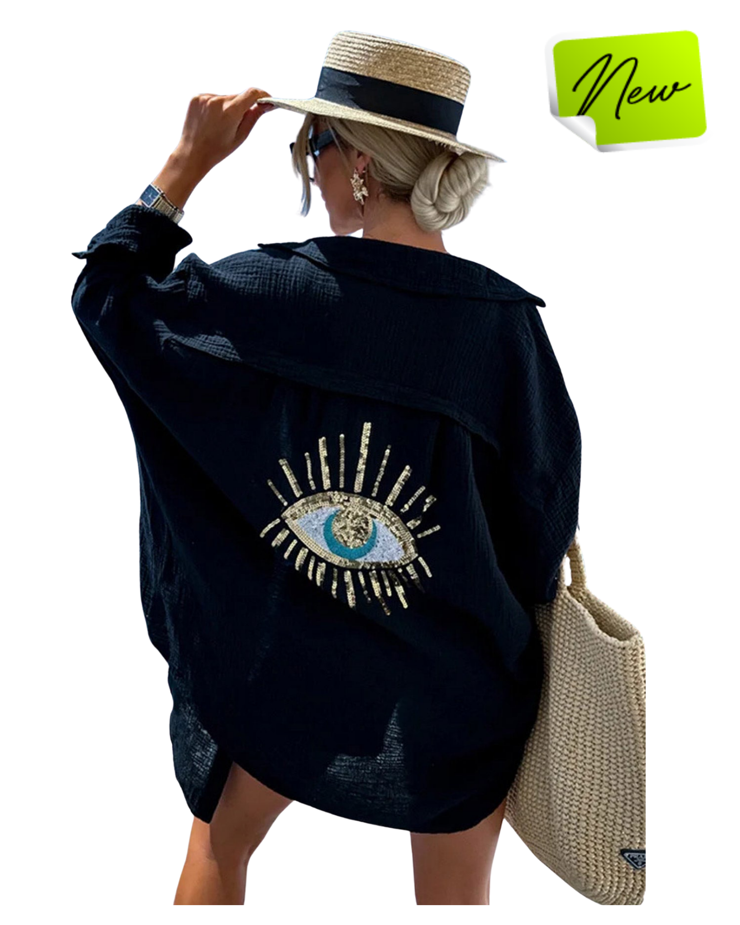 Sequin back 'EYE' oversized shirt