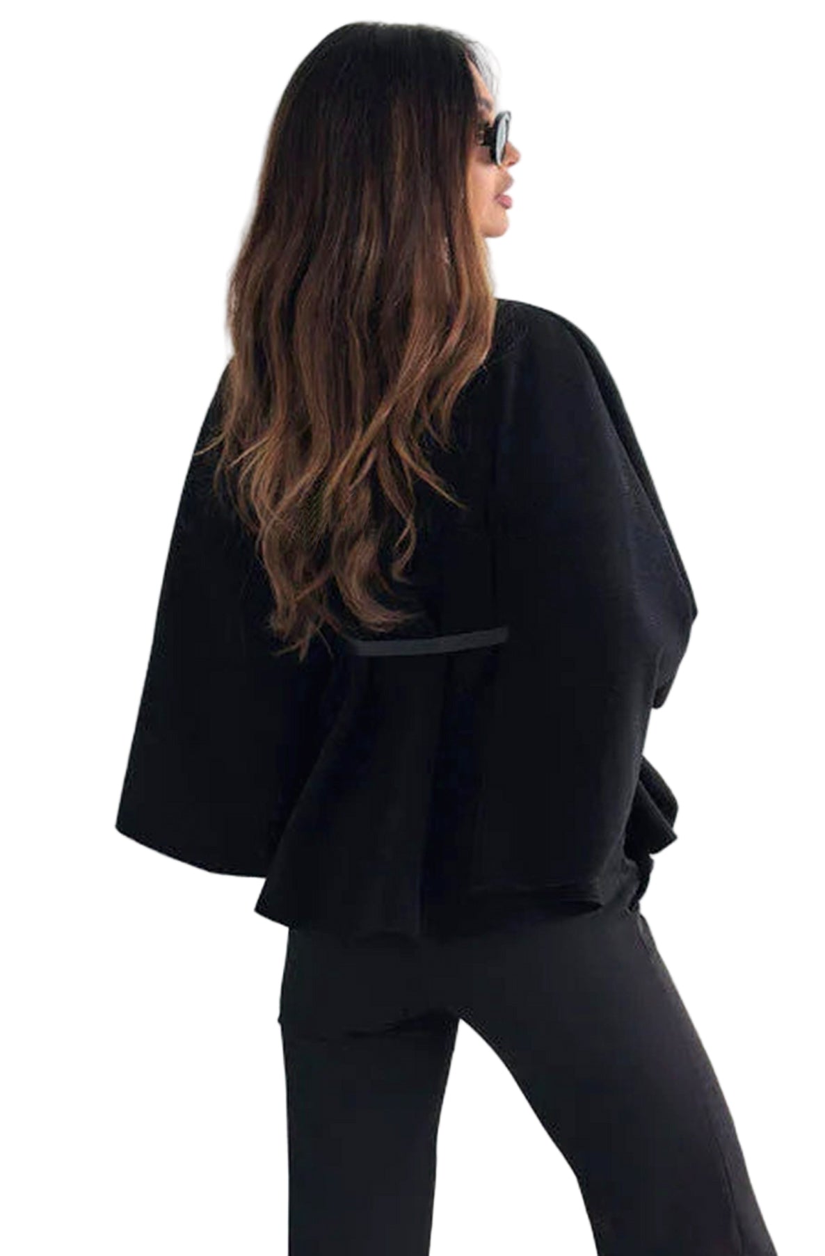 Button Detail Belted Poncho