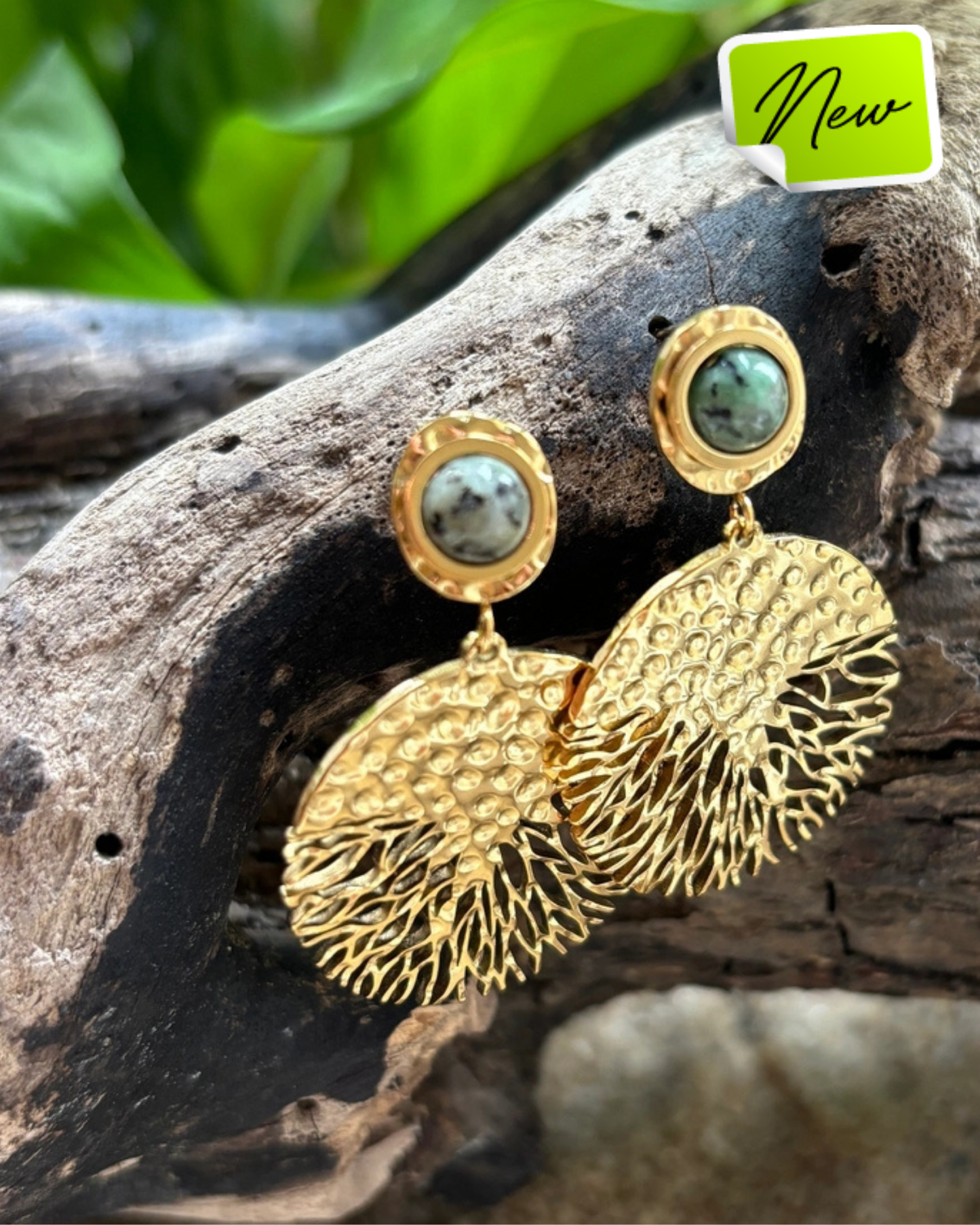 OCEAN RIPPLES- Gold Plated Turquoise Hammered Drop Earrings