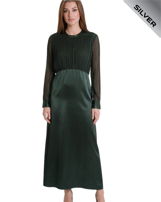 WHISTLES dark green gathered bodice maxi dress