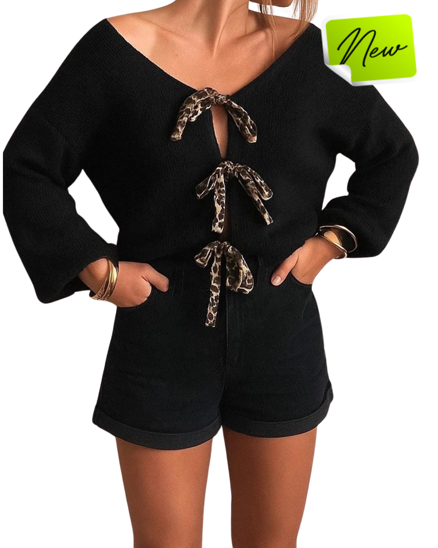 Leopard Tie-Up Knitted Cardigan