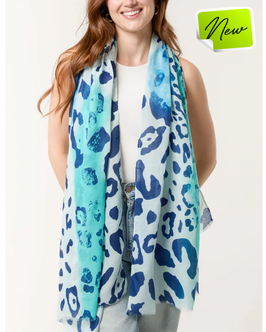 Blue Leopard Print Scarf
