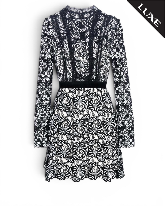 Self Portrait Antoinette lace pattern pre-loved dress- Size 10