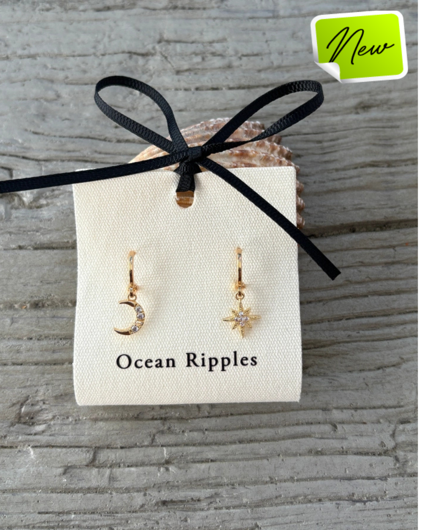 OCEAN RIPPLES-Gold Plated Star & Moon Earrings